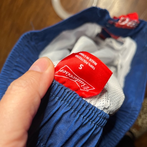 Budweiser Swim Trunks Men’s Size Small Blue Red All Over Logo - Picture 4 of 4
